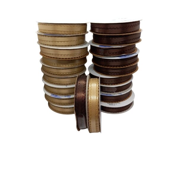 Offray Ribbon Rolls Lot 20 Brown Gold 6 Yards Picot Edge 5mm Craft Supplies NEW - Picture 1 of 4